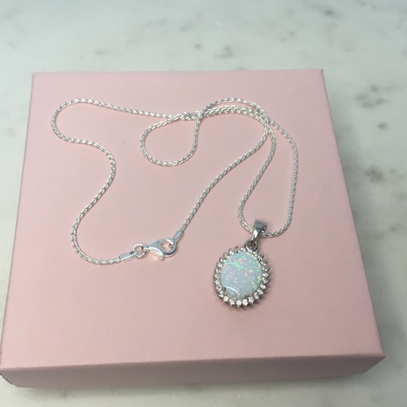 Jewelry - Sterling Silver White Lab Opal & Cz's Necklace